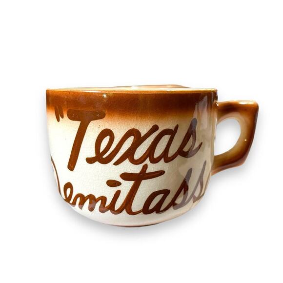 Vintage “Texas Demitasse” Pair Ceramic Glazed Oversized Coffee Mugs Japan Made - Picture 2 of 16